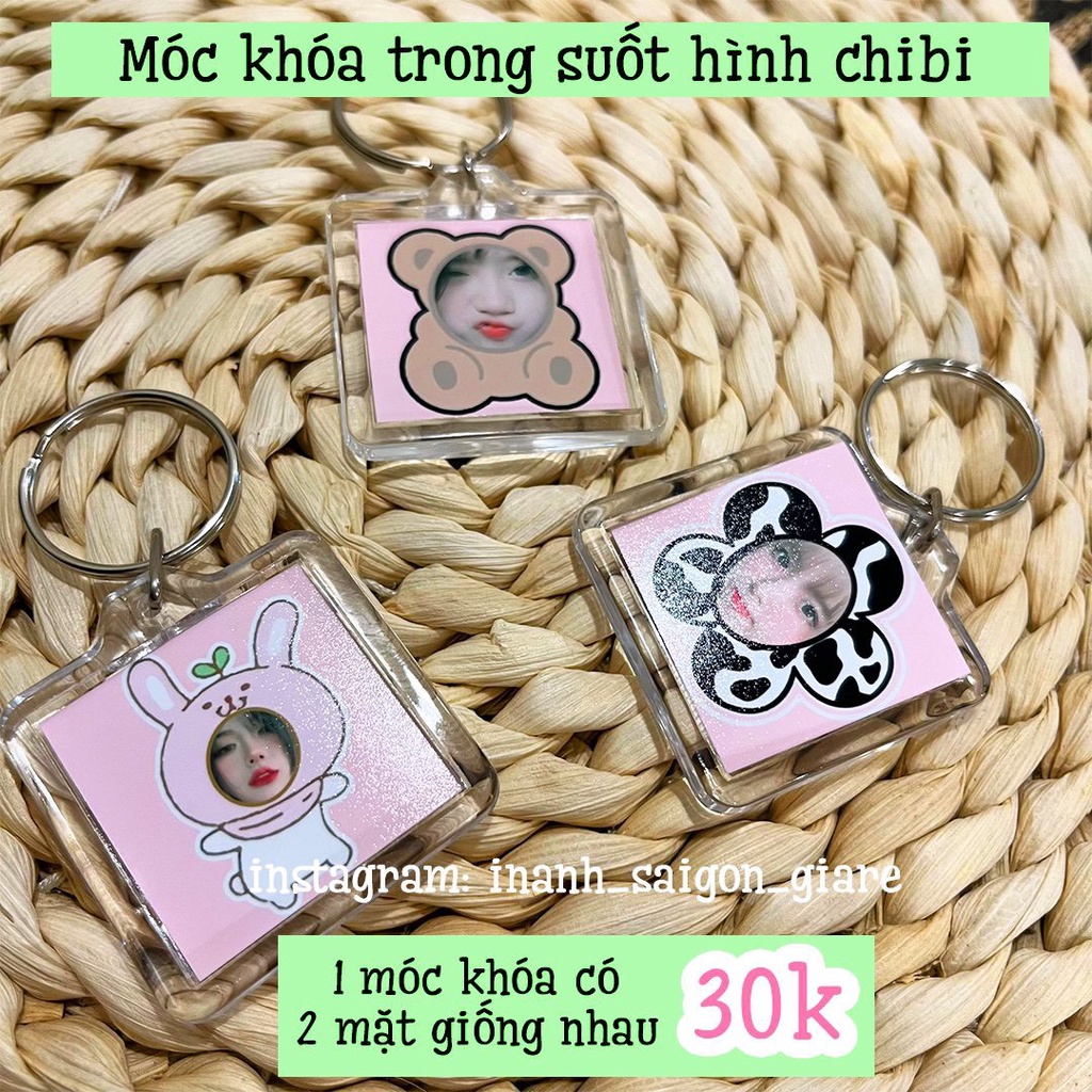 Móc Khóa Trong Suốt, móc khóa in hình chibi, móc khóa ảnh mini chất liệu Mica  in ảnh siêu dễ thương