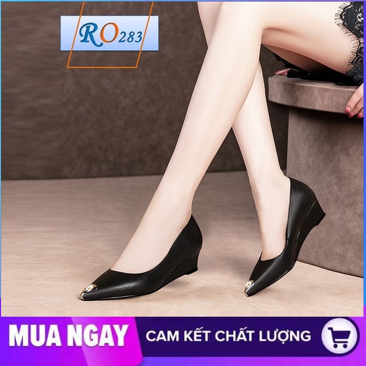 Giày cao gót nữ đẹp đế vuông 5cm hàng hiệu rosata hai màu đen đỏ ro283