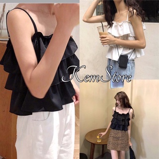 Áo 2 Dây Tầng Bồng ,🌺 KemStore<FREESHIP> 🌺, Croptop Kiểu Bánh Bèo Tiểu Thư , Áo 2 Dây Tầng Bèo 2 Màu TRẮNG ĐEN