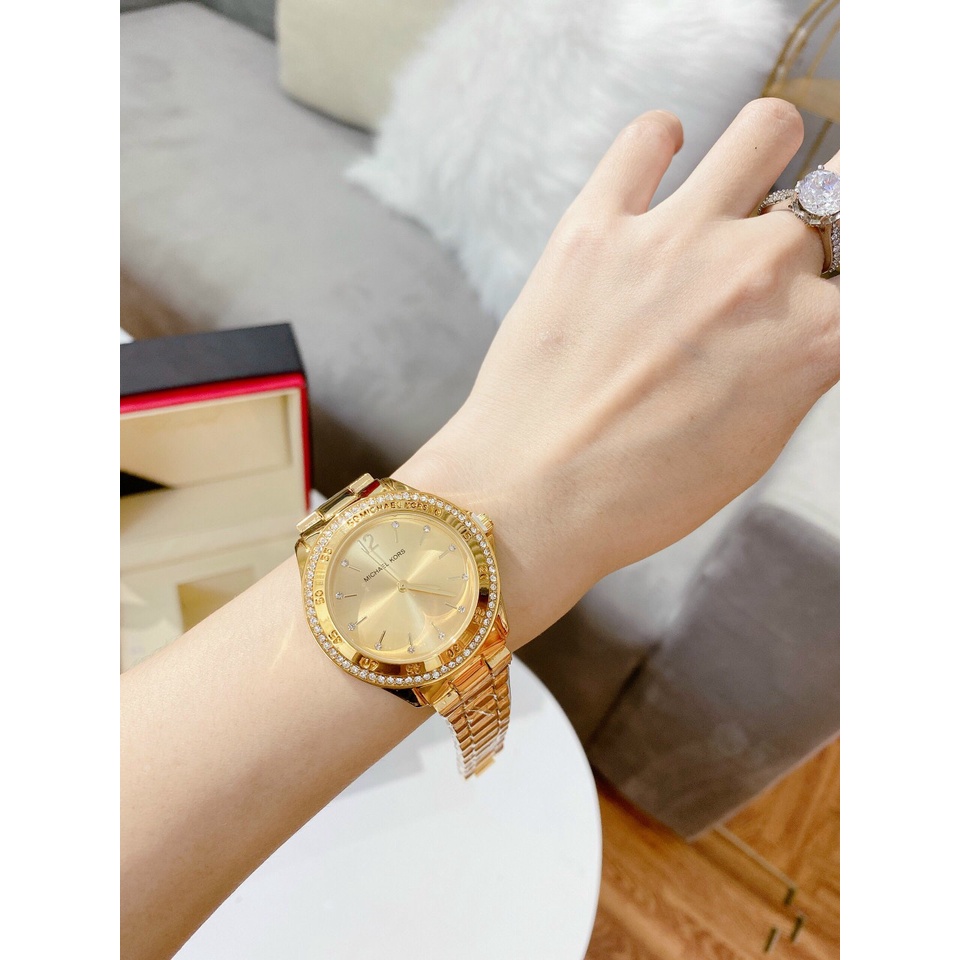 Đồng hồ nữ Michael Kors dây thép không gỉ viền đính đá sang trọng quý phái mã MK3384