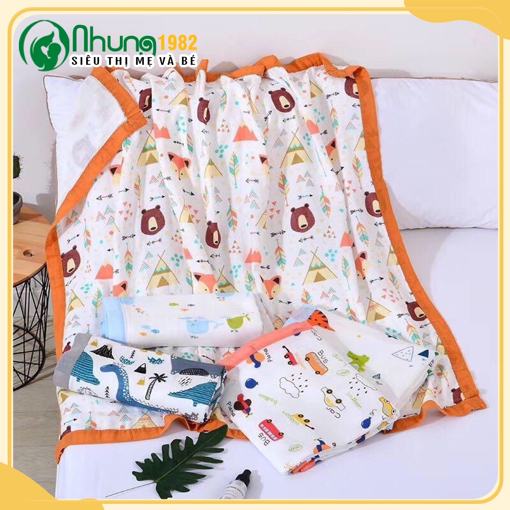 Khăn tắm xô sợi tre Aden 6 lớp cho bé , Khăn tắm sợi tre có viền mềm mại kháng khuẩn kích thước 1100 x 1200 cm