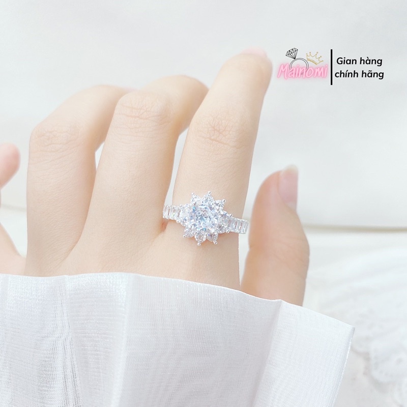 Nhẫn hoa mai đá viền ghết sang xịn chuẩn bạc cao cấp Mainomi Shop Bạc Xinh