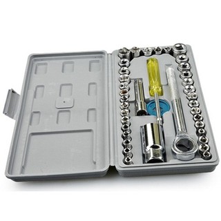 Bộ khẩu mở siết ốc và bugi dài 40 chi tiết, hộp dụng cụ vặn ốc 8 đến 24 sửa xe đa năng