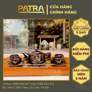 Bộ ấm chén uống trà cao cấp , bộ ấm trà bát tràng - kim kê men đen bóng