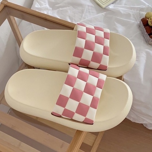 Dép Ulzzang - Dép Quai Ngang Bánh Mì chuẩn hàng quảng châu họa tiết caro dễ thương Nam Nữ