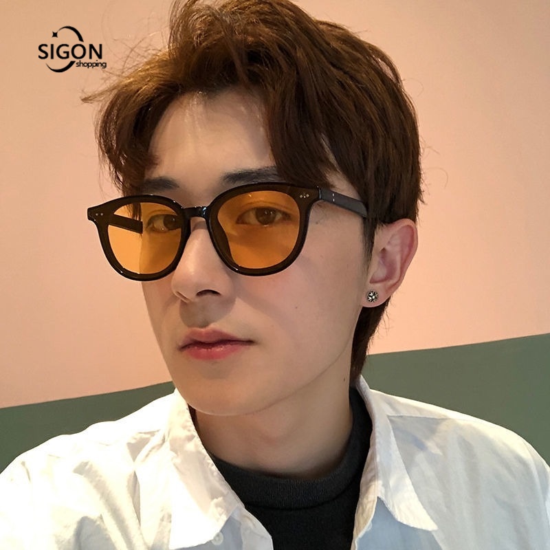 Kính Mát Gọng Tròng Màu Vàng Trà Chống Tia UV Thời Trang Cho Nam Và Nữ