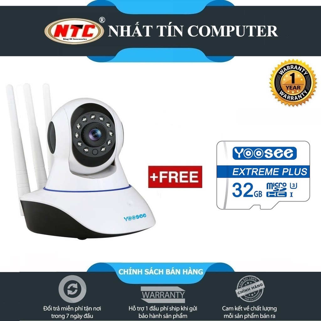 Camera IP Wifi Yoosee 3 Râu HD720P 10 đèn hồng ngoại đàm thoại 2 chiều (Trắng) + Kèm thẻ nhớ Yoosee/NTC U3 32GB