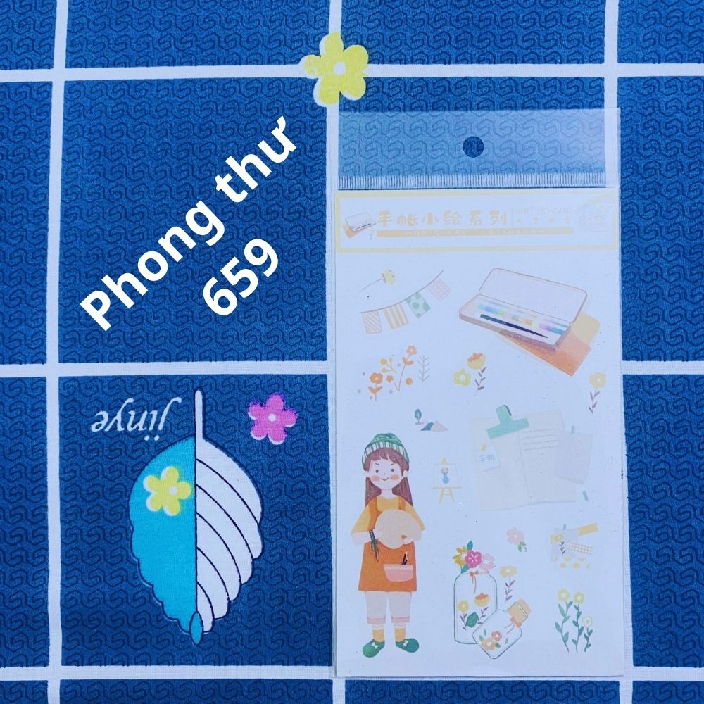 DecorMe Sticker trang trí  sổ tay dễ thương cô gái hoạt hình, miếng dán bullet journal 2pcs