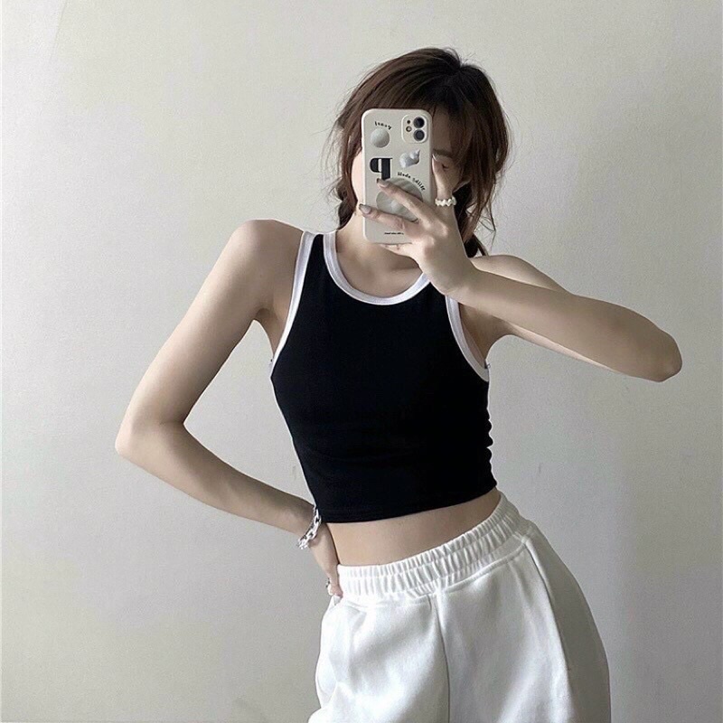 Áo ba lỗ viền đen trắng ,chất thun gân dày dặn co giãn thoải mái -A18