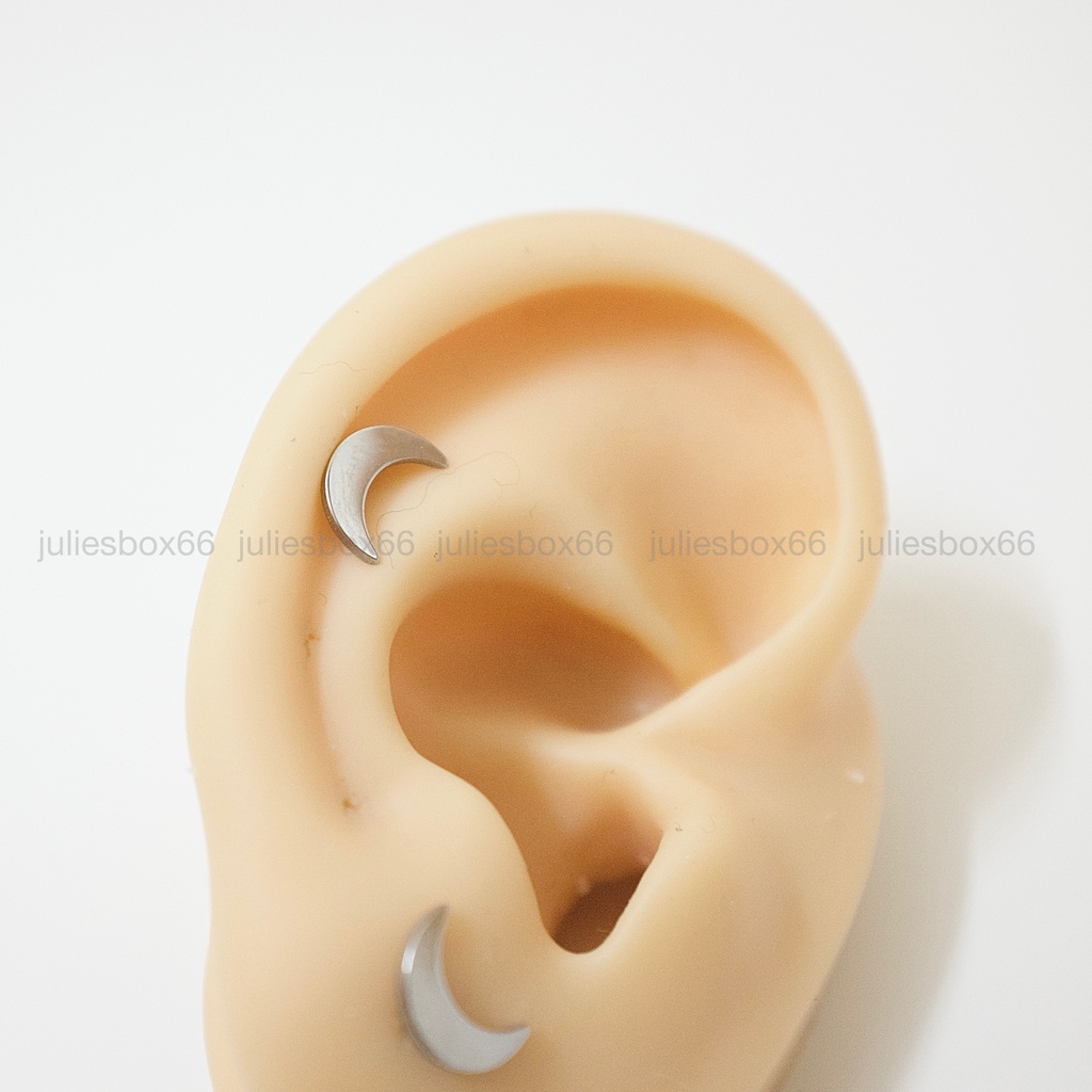 Khuyên Tai Nam Nữ Màu Bạc Mặt Trăng Đeo Trái Tai Đuôi Bi Unisex Titan Thép Y Tế Bông Tai Nữ Julies Box