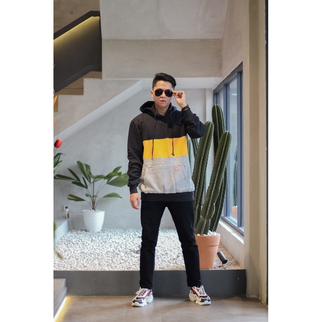 Áo sweater hoodie màu đen/vàng/xám 1902