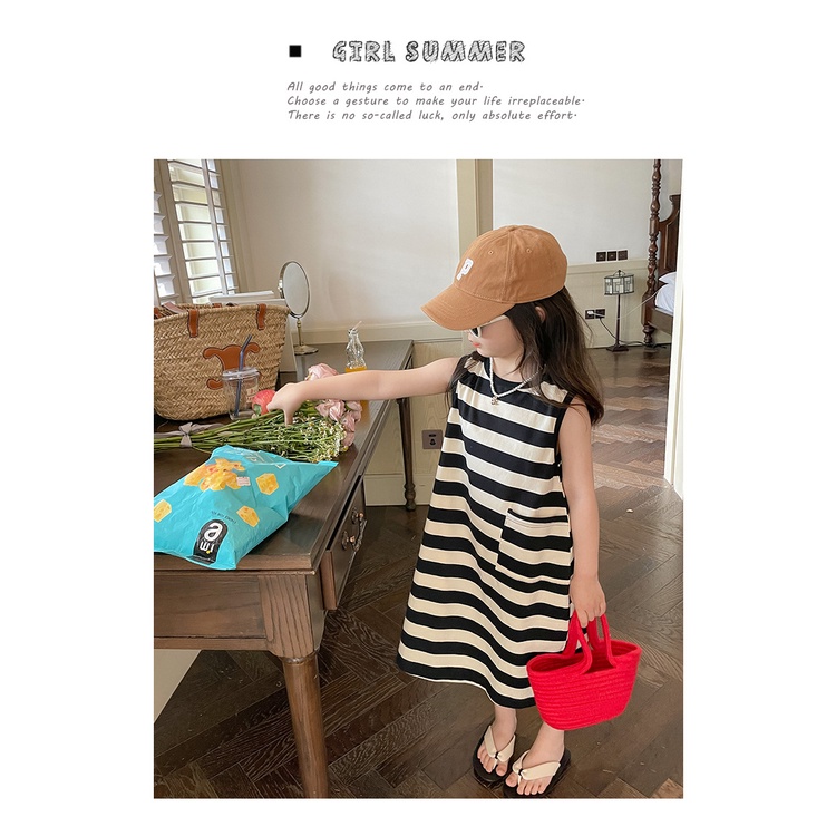 Váy sát nách kẻ đen trắng cho bé gái cực xinh B73-21239