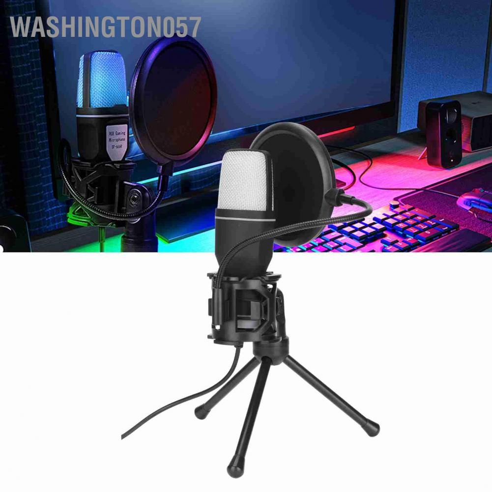 Washington057 Washington057 Micrô USB Xoay 360 độ Đèn báo RGB chơi game có kính chắn gió và chân đế cho PC PS5
