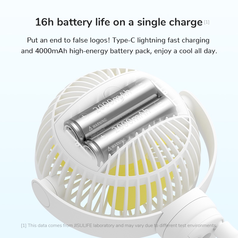 Quạt JISULIFE sạc USB có đế đỡ xoay 360° linh hoạt cho xe đẩy/ cầm tay/ ô tô đa năng
