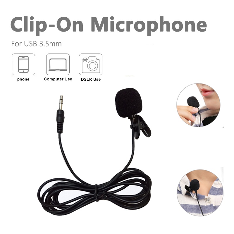 Micro mini cài áo giắc cắm 3.5mm  Micro có kẹp áo & dây Micrô Lavalier cho máy tính bảng/ laptop/ máy tính để bàn