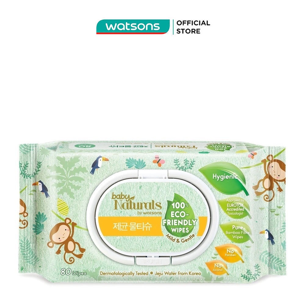 Khăn Ướt Naturals by Watsons 100% Eco-Friendly Wipes 80 Tờ