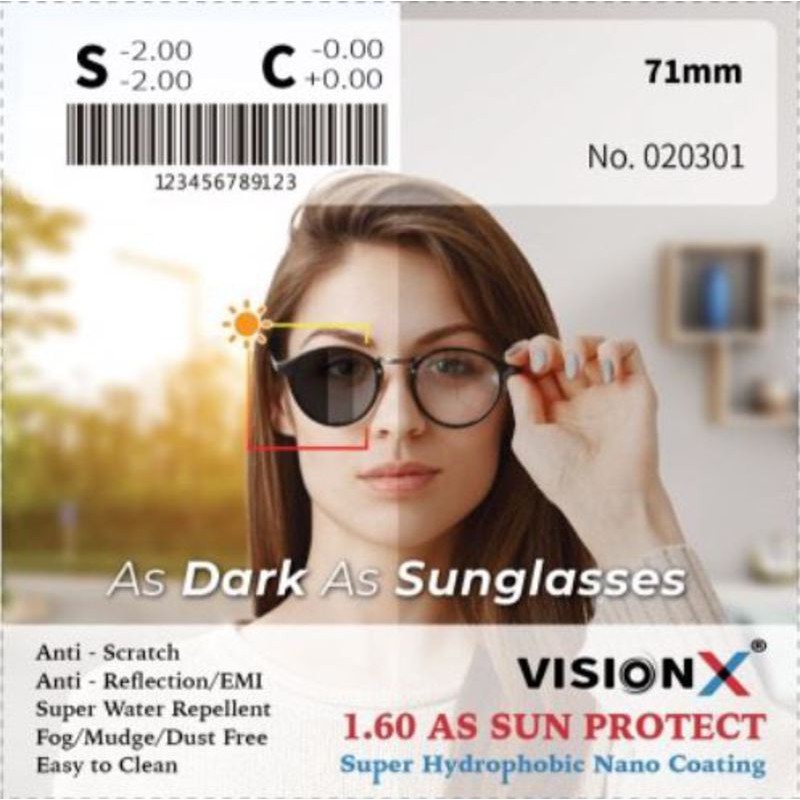Tròng Kính Mỏng Đổi Màu Khói 1.60 VisionX Sun protect