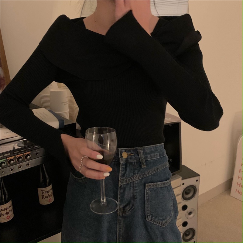 Áo dệt kim QKOOLE dài tay phối nơ phong cách Hàn Quốc thời trang dành cho nữ