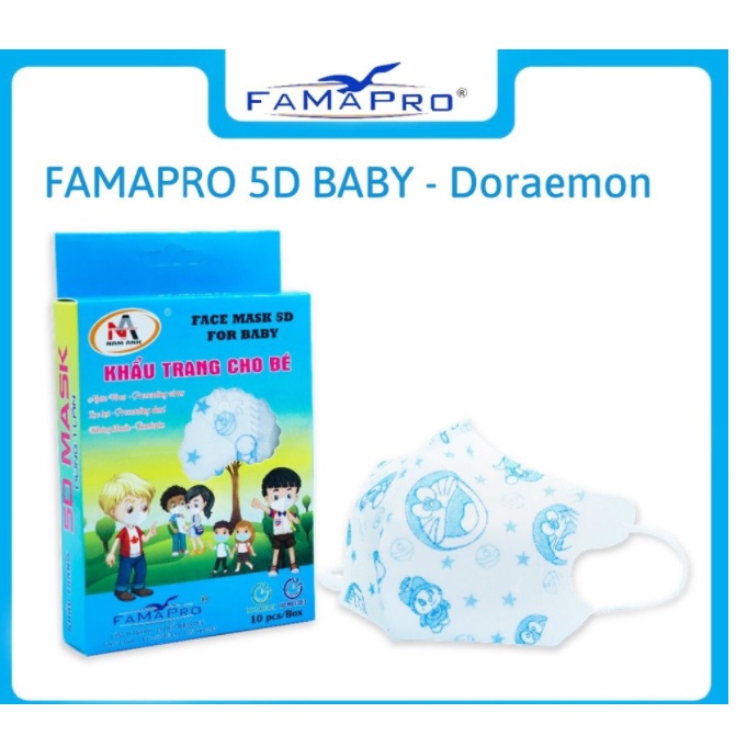 Khẩu trang y tế cho Bé 5D Baby -kháng khuẩn Famapro (Nam Anh) - Hộp 10 cái