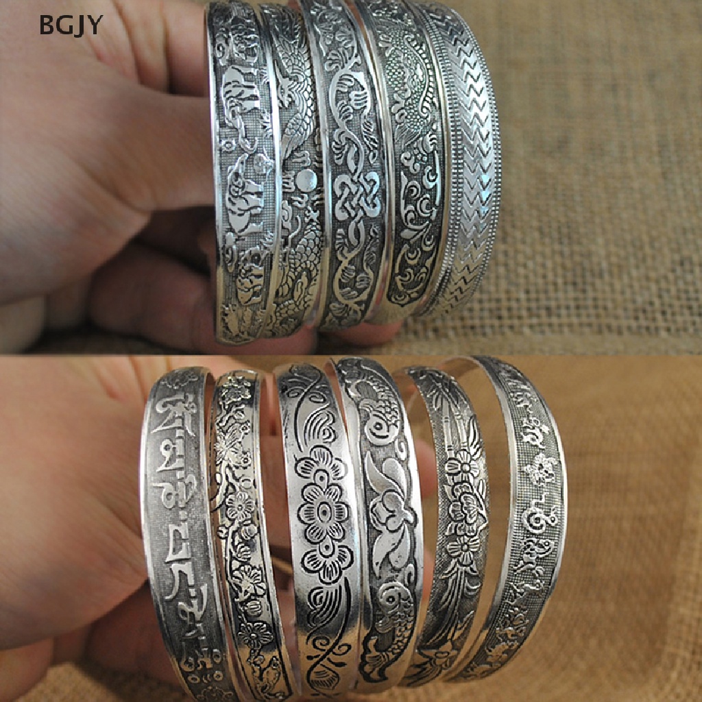 BGJY Retro Opening  Bracelet Jewelry Vintage Tibetan Silver Totem Carved Bangle Cuff NEW