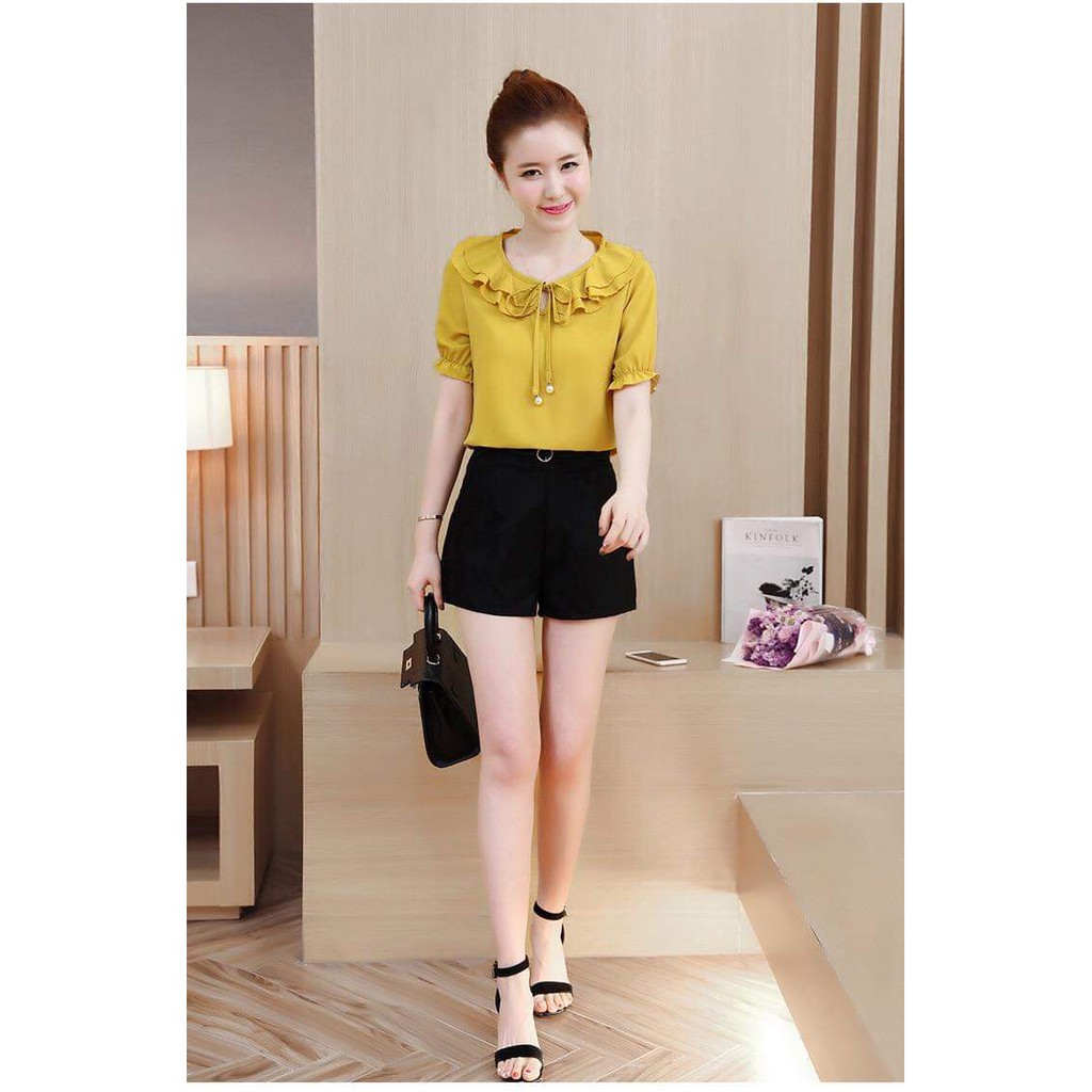 Sơ mi nữ cổ bèo tròn thắt nơ nhún tay bo nữ tính 💕 công sở💕 | BigBuy360 - bigbuy360.vn