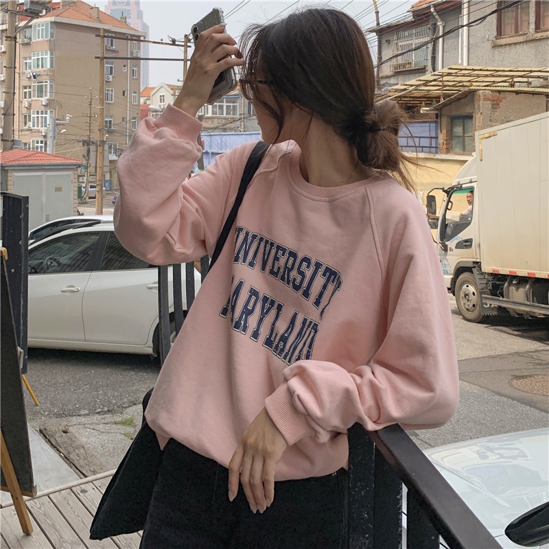 SUXI Áo Sweater Thể Thao Cổ Tròn Tay Dài In Chữ Thời Trang Xuân Thu Cho Nữ