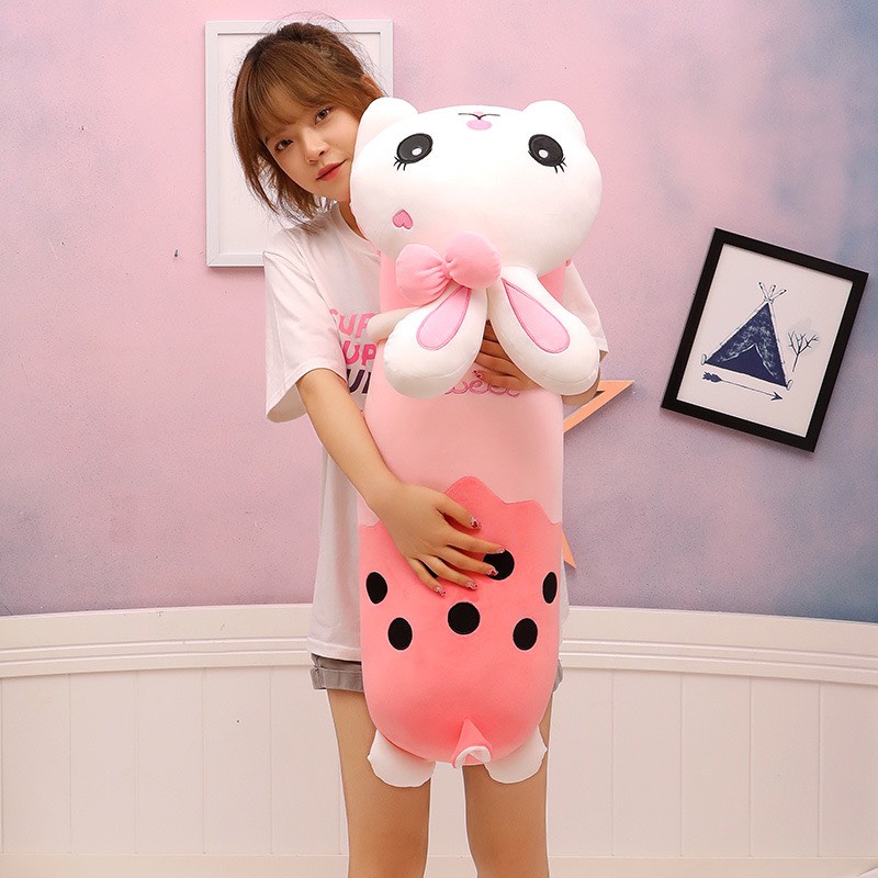 Gấu Bông Thỏ Hồng Nơ Trà Sữa Siêu To Size 1m1/90cm/50cm - Gối Ôm Thỏ Xinh