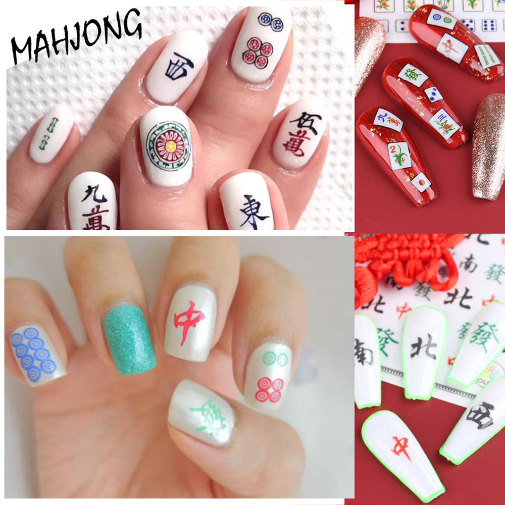 [Hàng mới về] Nhãn dán chủ đề mạt chược /mèo trang trí móng tay phong cách năm mới Trung Hoa DIY nhiều mẫu tùy chọn