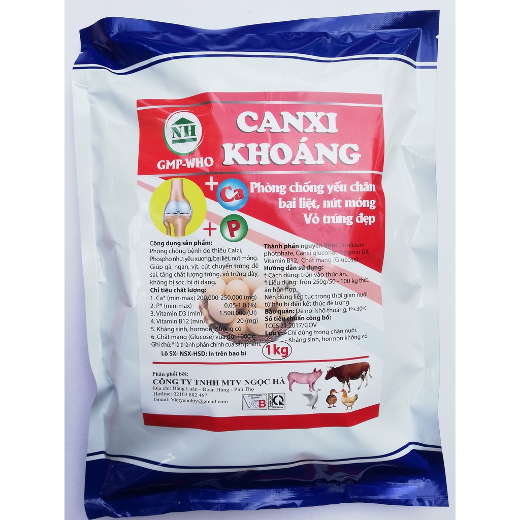 1kg CANXI KHOÁNG Phòng chống yếu chân, bại liệt, nứt móng, vỏ trứng đẹp chuyên dùng cho gia súc, gia cầm, gà đá, gà chọi