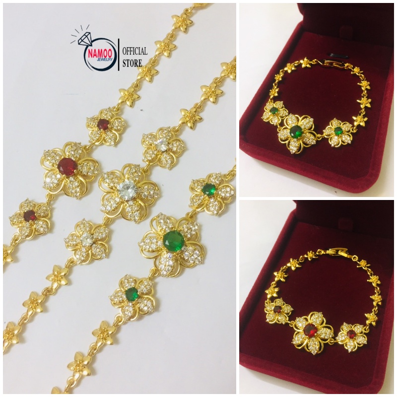 Lắc Tay Bản Hoa 5 Cánh Đính Đá 3 Màu L649, L900 Namoo Jewelry