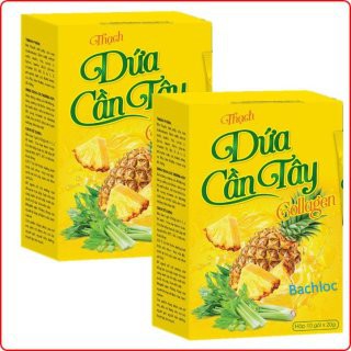 Thạch dứa cần tây, mua 5 tặng 1, 10 gói/hộp, giảm cân, đẹp da hộp màu vàng
