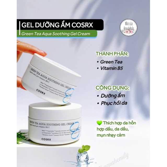 Kem dưỡng trà xanh B5 COSRX GREEN TEA AQUA SOOTHING GEL CREAM