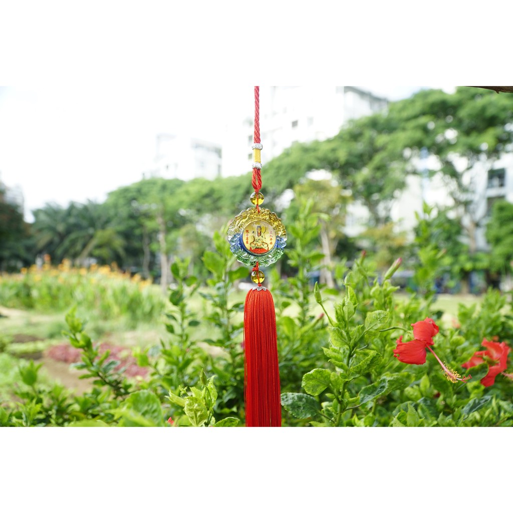 Dây treo phong thủy xe Quan Âm Bồ Tát ngũ sắc tròn bình an - Treo xe đẹp