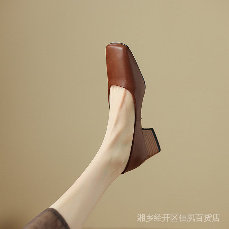 Giày Búp Bê Da Mũi Vuông Đế Thấp Màu Trơn Thời Trang Xuân Hè 2022