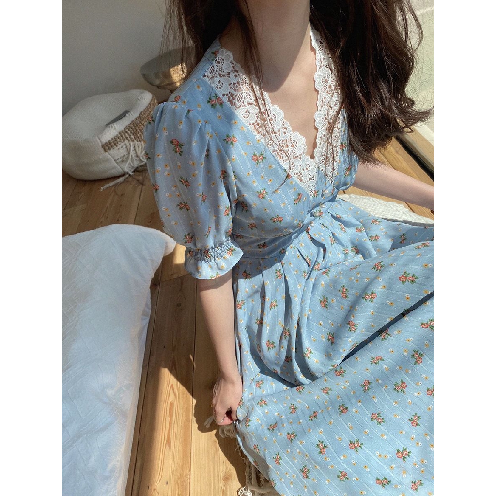 Đầm Maxi In Hoa Phối Ren Kiểu Pháp Thời Trang Mùa Hè Cho Nữ | BigBuy360 - bigbuy360.vn