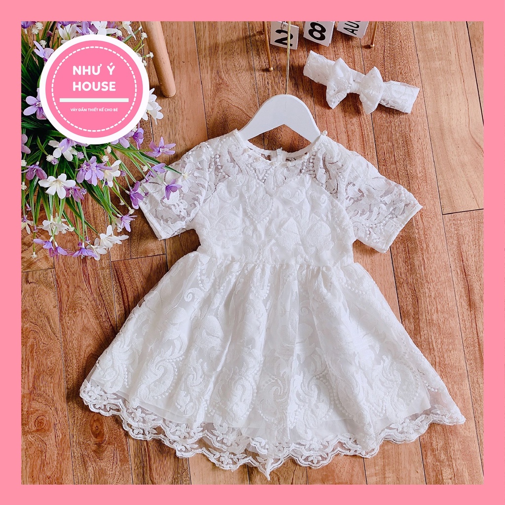 Váy Bé Gái 5-14kg💕𝑭𝑹𝑬𝑬𝑺𝑯𝑰𝑷 💕 NHƯ Ý HOUSE'S- Đầm Công Chúa, váy trẻ em, hàng thiết kế - váy ren trắng đính ngọc
