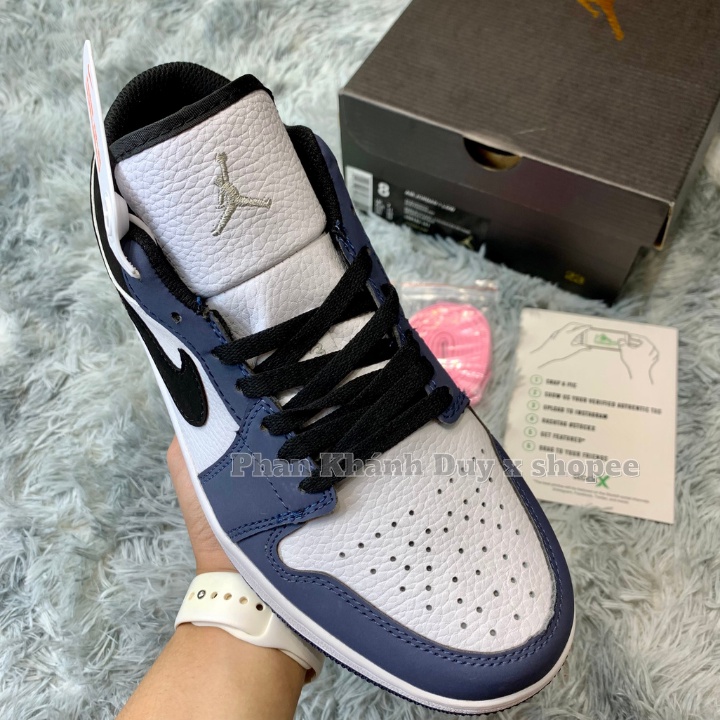 Giày thể thao jordan navy low xanh than cổ thấp nam nữ hàng chuẩn da thật