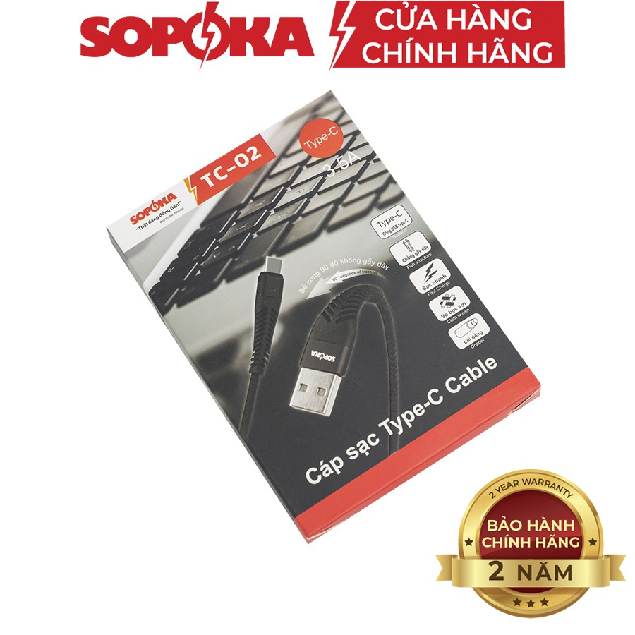 Cáp sạc nhanh Type C SOPOKA TC01 TC02 3,5A tốc độ 450Mb/s 2 màu đen, đỏ