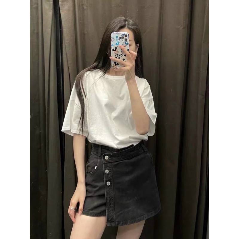 CVNU22 - QUẦN JEANS GIẢ VÁY VẠT LỆCH PHỐI KHUY