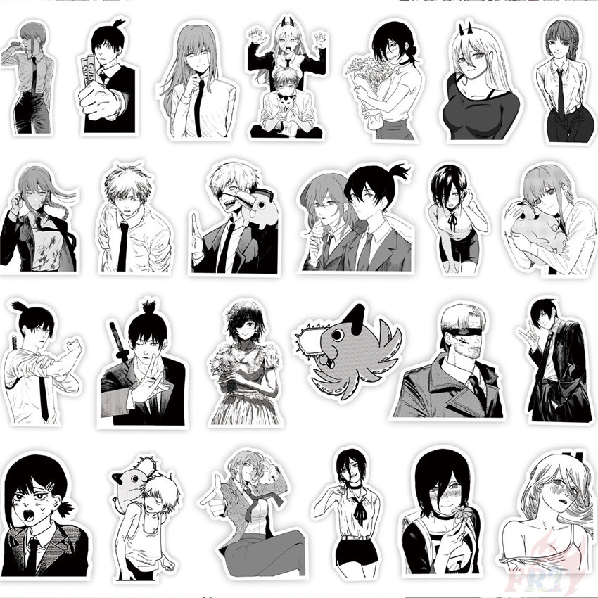 64Pcs/Set ❉ Chainsaw Man . Classical Black & White Stickers ❉ Waterproof DIY Fashion Decals Doodle Stickers