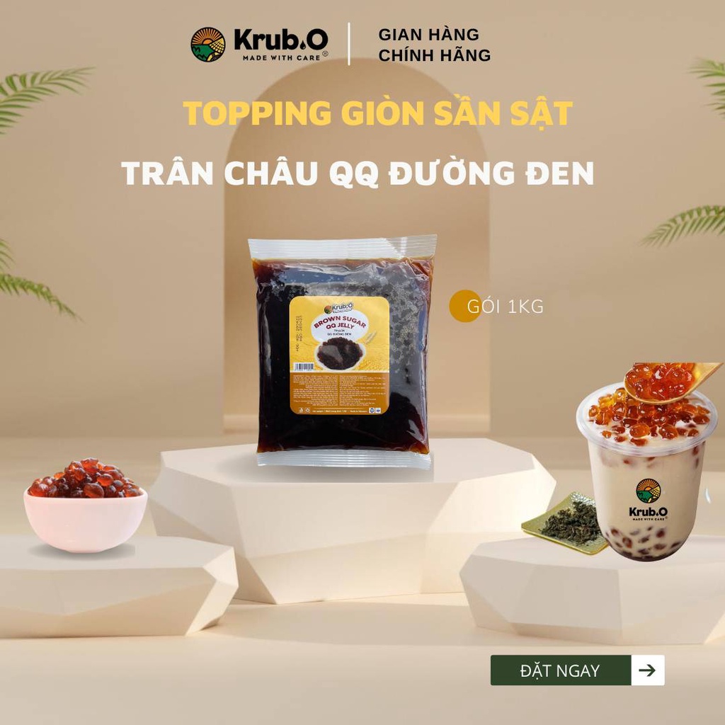 Trân Châu giòn sần sật 3Q Sương Mai/ QQ Đường Đen/ Thạch cafe Thương hiệu Krub,O Gói 1kg - Topping Trà sữa