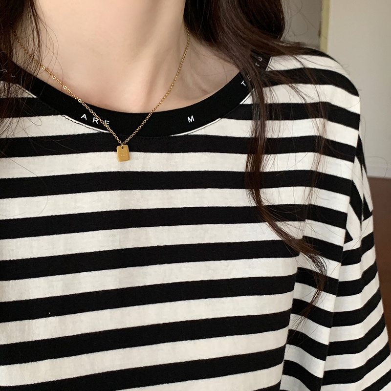 Áo Thun Ngắn Tay Cổ Tròn Họa Tiết Kẻ Sọc Phong Cách Hàn Quốc Thời Trang Mùa Hè Dành Cho Nữ
