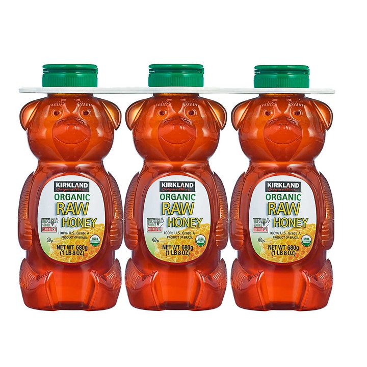 Bộ 3 mật ong Kirkland Signature Raw Organic Honey Bear, 3 x 680g