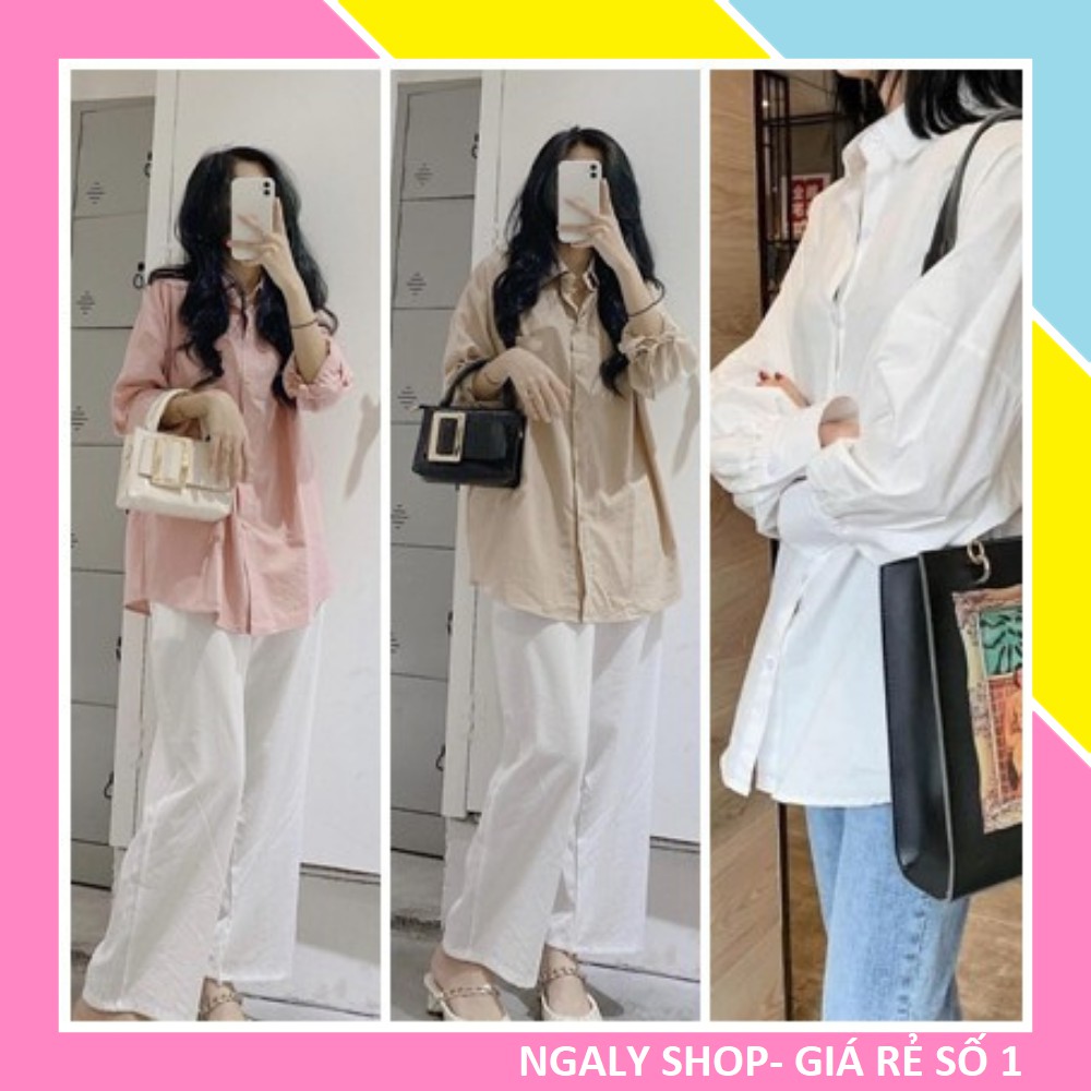 Áo sơ mi nữ form rộng ULZZANG Cao cấp  [FREESHIP] Sơ mi đũi lụa dài tay kiểu Hàn Quốc 6 màu oversize