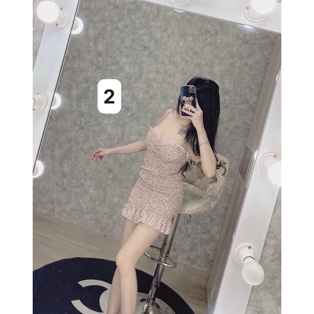 Set chân váy hoa nhí nhúng 2 dây cột vai siêu hót-hình thật.