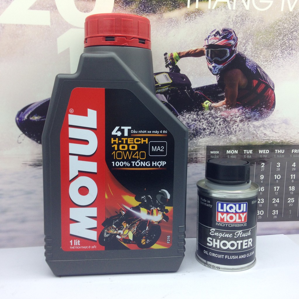 Nhớt Motul H-Tech 100 4T 10W40 và súc động cơ Liqui Moly 80ml