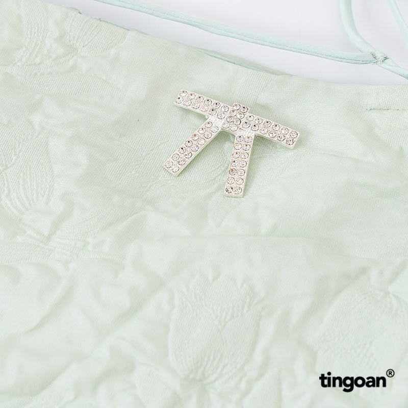TINGOAN® -Váy hai dây tay bồng vân hoa 3 lớp dây ngang ngực bồng xòe đính nơ kim loại mint SLEEPING BEAUTY DRESS