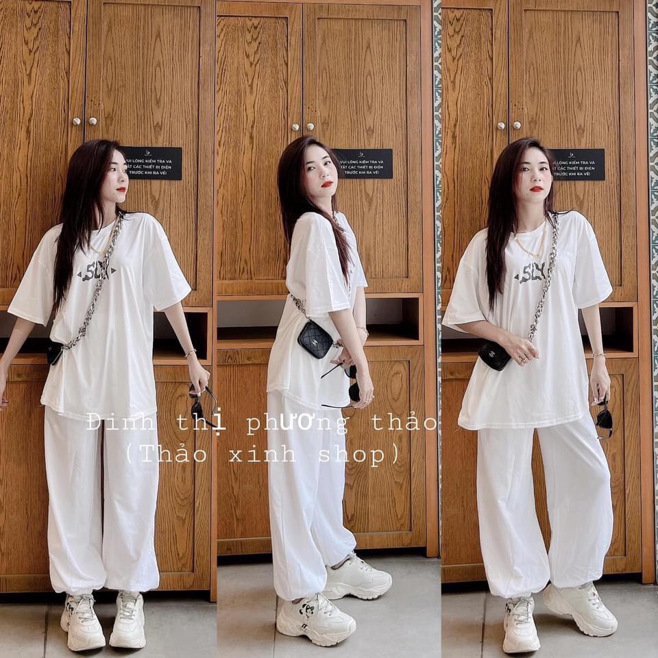 [Mã FAMAYWA2 giảm 10K đơn 50K] Bộ Quần Jogger Áo Phông SLY Trắng 🦋 Set Quần Nỉ Kèm Áo Phông In Chữ Tay Lỡ Dáng Rộng 🦋 | BigBuy360 - bigbuy360.vn