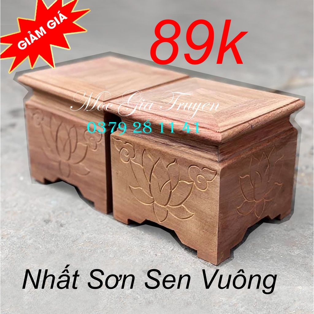 Đế nhất sơn sen nền vuông 16cm gỗ hương
