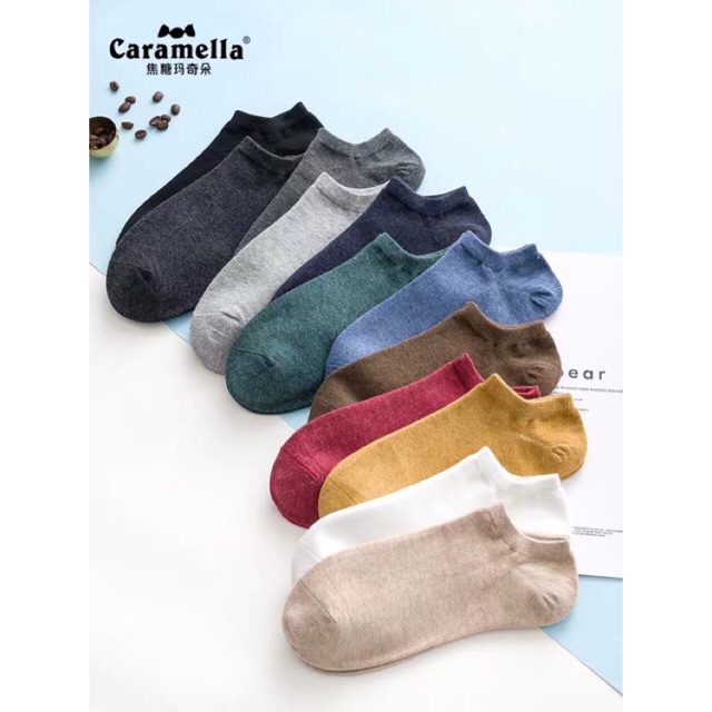 Set Tất cổ ngắn Caramel ⚡ FREESHIP Đơn Từ 250K ⚡ Vớ trơn cổ ngắn nữ làm từ 100% cotton, dày mịn, co dãn thoải mái